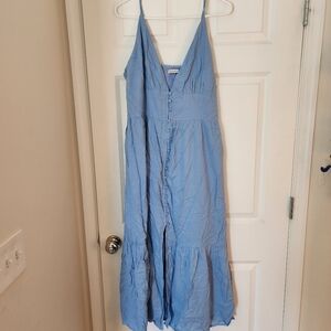 Abercrombie & Fitch BLUE Linen-Blend Button-Through Maxi Dress